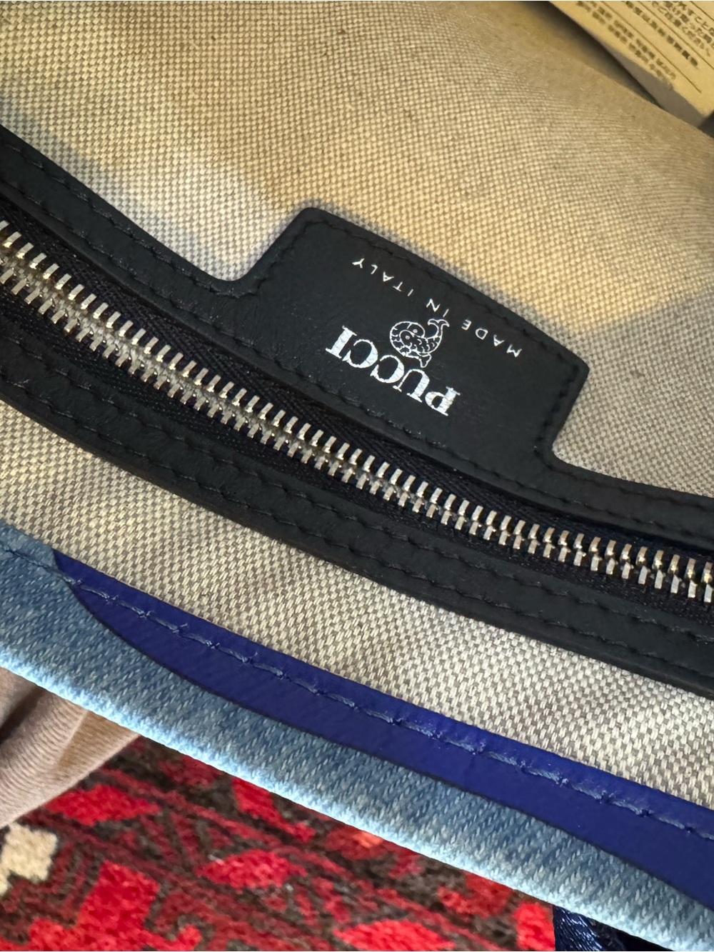 Emilio Pucci Marmo Tote Bag Blue Denim Leather Trim Made in Italy NEW NWT - Picture 6 of 8